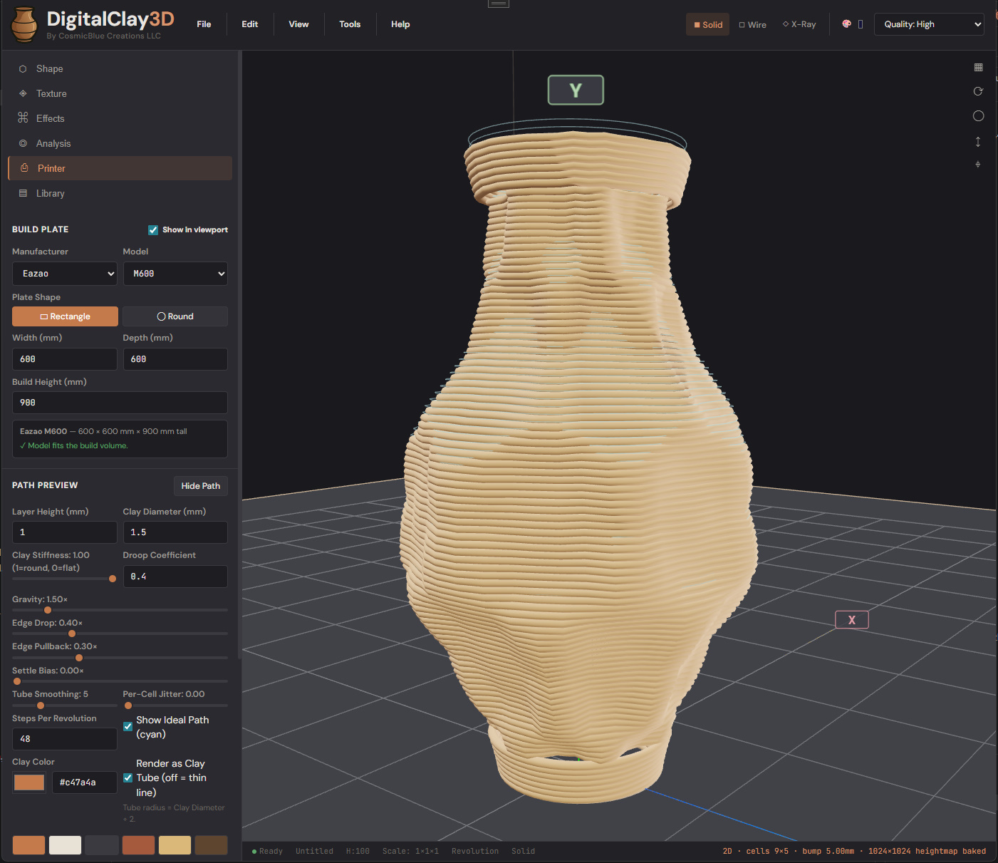 Printer tab — path simulation result