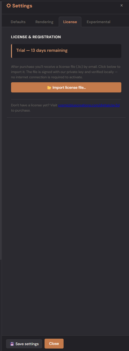 Settings — License