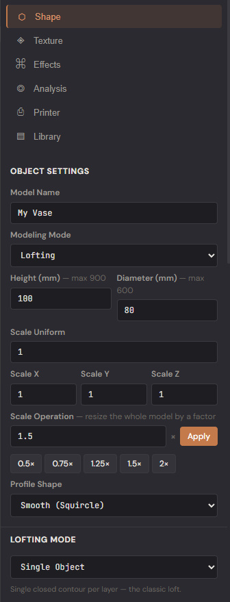 Lofting — layer list